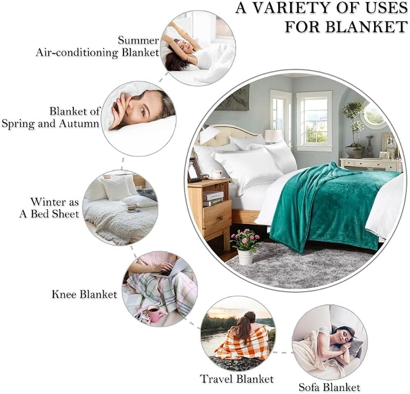 HYSEAS Teal Flannel Fleece Throw Blanket 50x60 Inch - Soft Plush Microfiber
