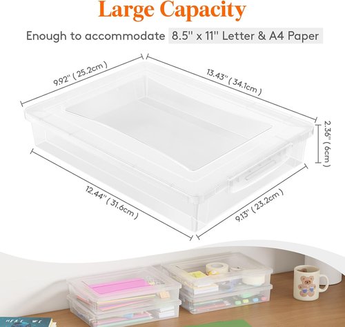 Lifewit Paper Organizer Storage - Multi-Purpose Plastic File Box with Latching Lids | 32 x 23 cm Clear