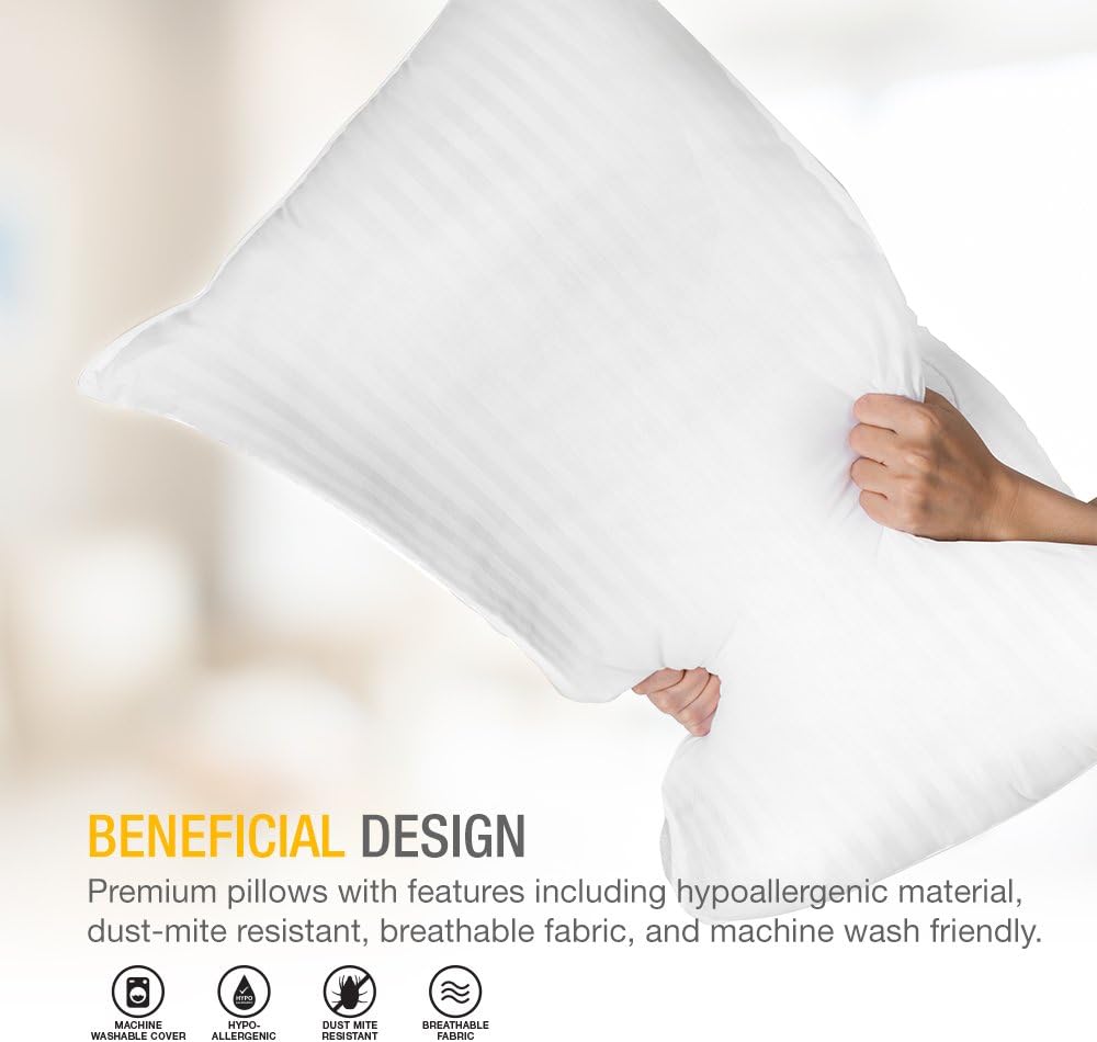 Premium Gel Pillow - Luxury Plush Soft Bed Pillows for Home & Hotel | Standard Size White, Pack of 2