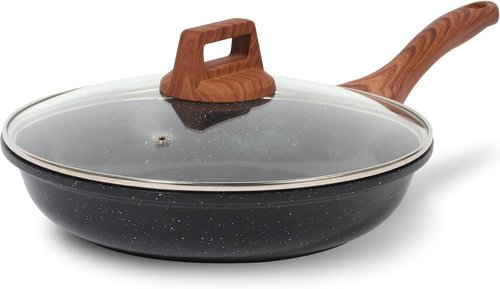 Eslite Life Nonstick Ceramic Frying Pan - Safe & Versatile Skillet with Lid, 8" Black for All Stovetops