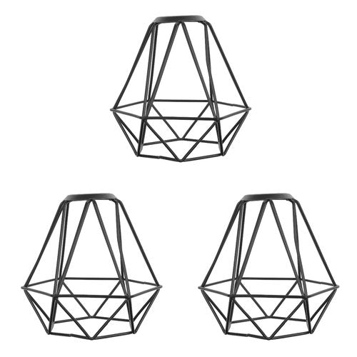 HOMSFOU Black Metal Cage Lamp Shade 3-Pack Wire Lamp Cover for Table Lamps and Ceiling Fixtures Industrial Style Home Decor 5.12 Inch Diameter