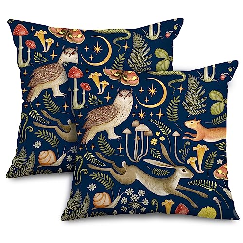 Rustic Forest Throw Pillow Covers 18x18 Inch Set of 2 - Woodland Animal & Plant Decor