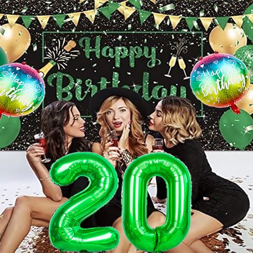 20th Birthday Balloons Set - 22 Pcs Green & Gold Decorations