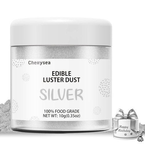 Cherrysea Silver Edible Luster Dust - Food Grade Cake Decoration Powder | 10 Grams for Baking & Desserts
