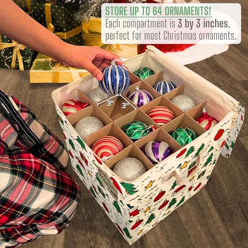 VENO Christmas Ornament Storage Box - 2 Pack, 64-Count Jingle Mix Organizer