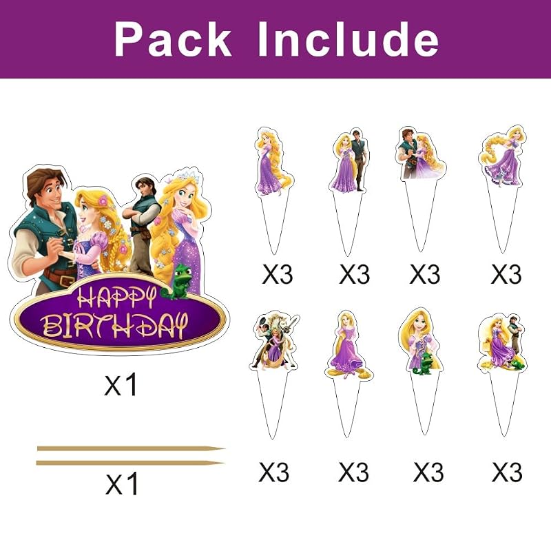 Cake Decorations Set with 1 Cake Topper & 24 Cupcake Toppers - Birthday Party Supplies