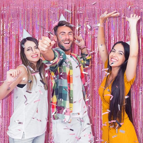 Pink Streamers Backdrop Set - 2 Pack Glitter Tinsel Curtains