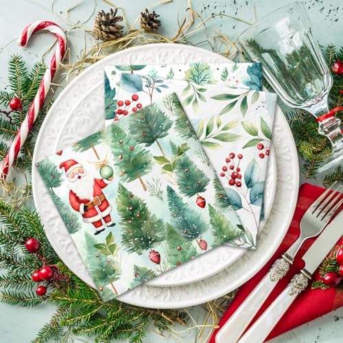 Christmas Tree Napkins - 40 Pcs Green Holiday Disposable Paper Napkins for Xmas Party