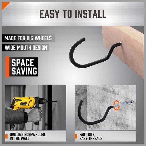 HORUSDY Heavy Duty Bike Hooks - 12 Pack, 6 Inch, 100LBS Capacity for Garage Wall & Ceiling Storage