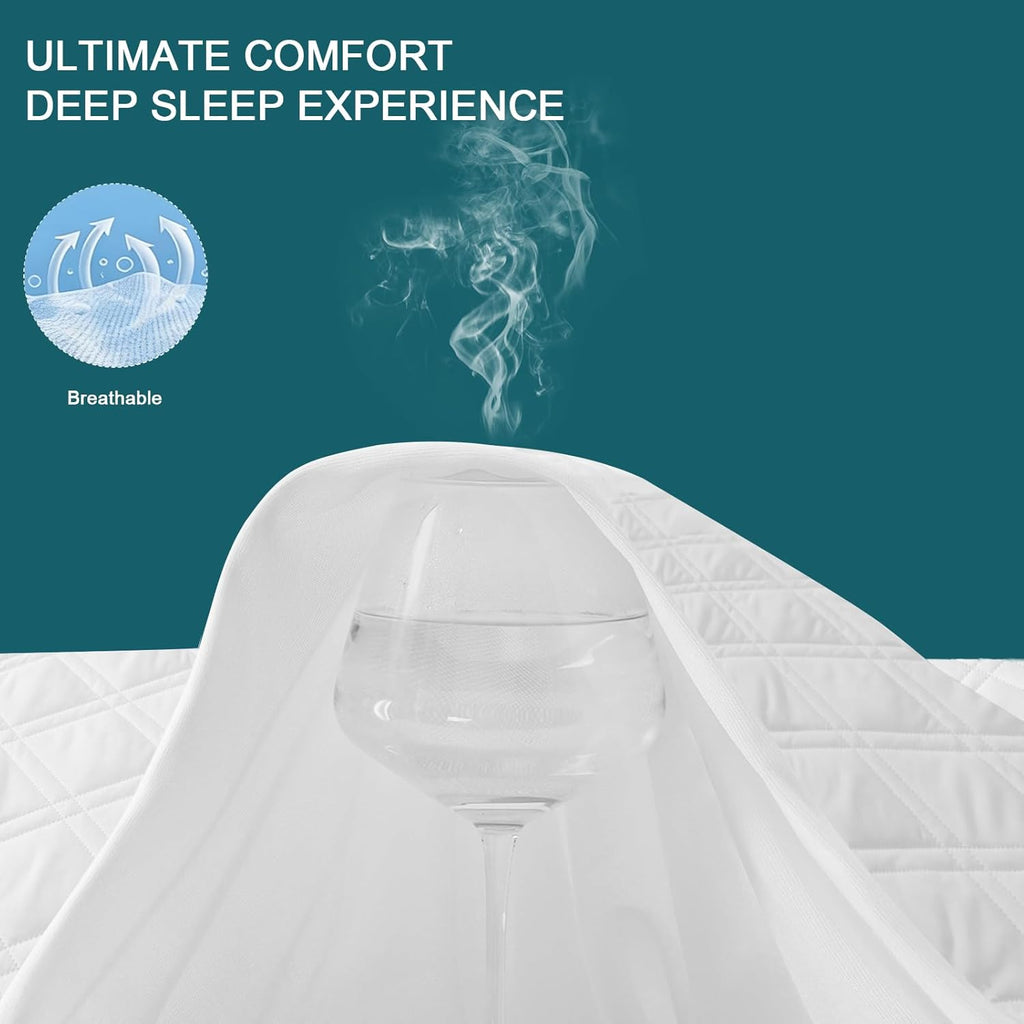 Skiennix Waterproof Mattress Protector - Soft Noiseless Bed Cover for Queen Size | Deep Pocket, Washable, White