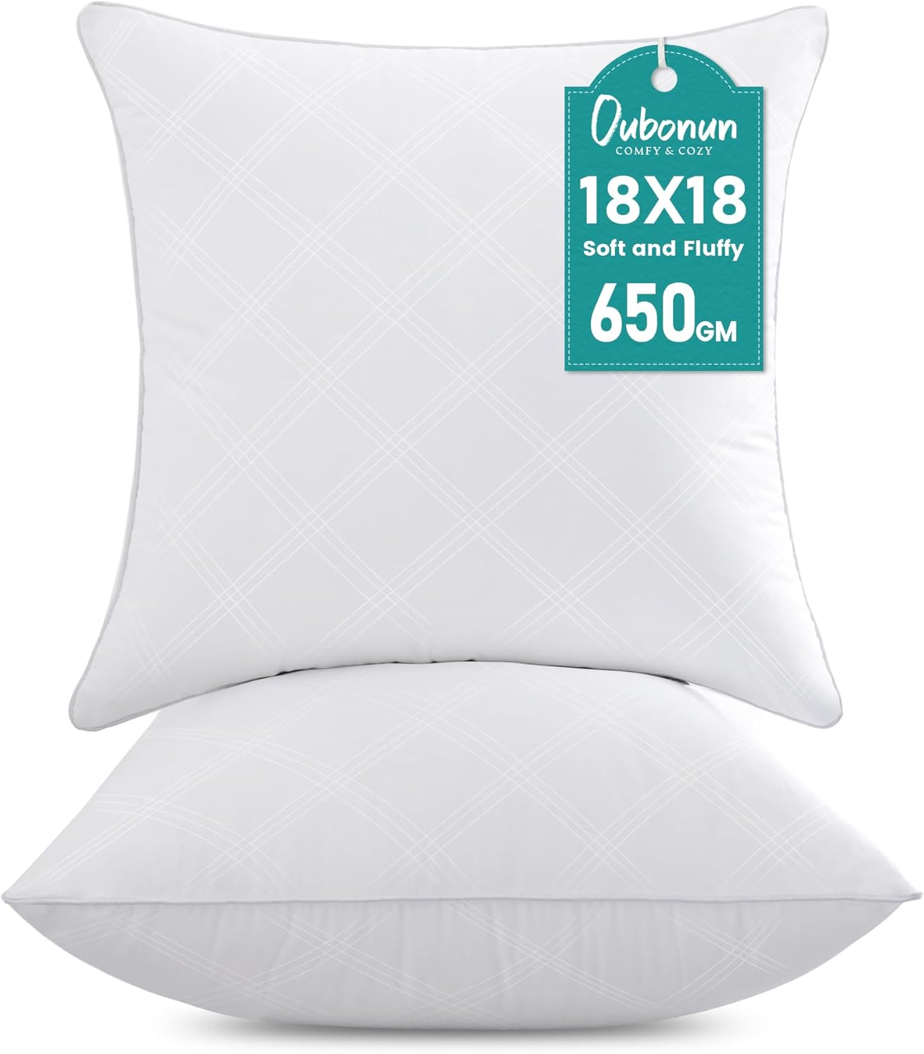 Oubonun Throw Pillow Inserts - Soft & Fluffy 18x18 Inches | Pack of 2 White Cushion Stuffers for Sofa & Bed
