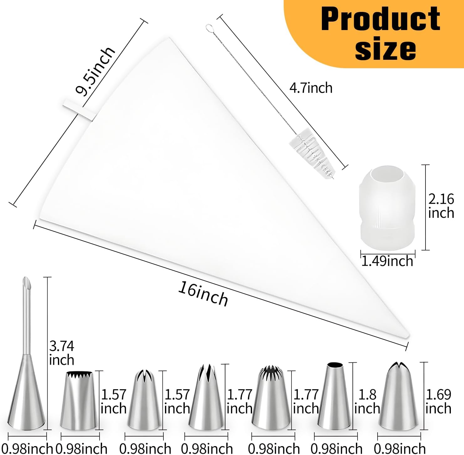 Skiennix 14PCS Reusable Piping Bags Set - 16-Inch Pastry Bags, 7 Tips, Couplers & Cleaning Brush for Cake Decorating