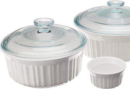 CorningWare French White 10-Pc Ceramic Bakeware Set - Chip & Crack Resistant, Microwave & Oven Safe