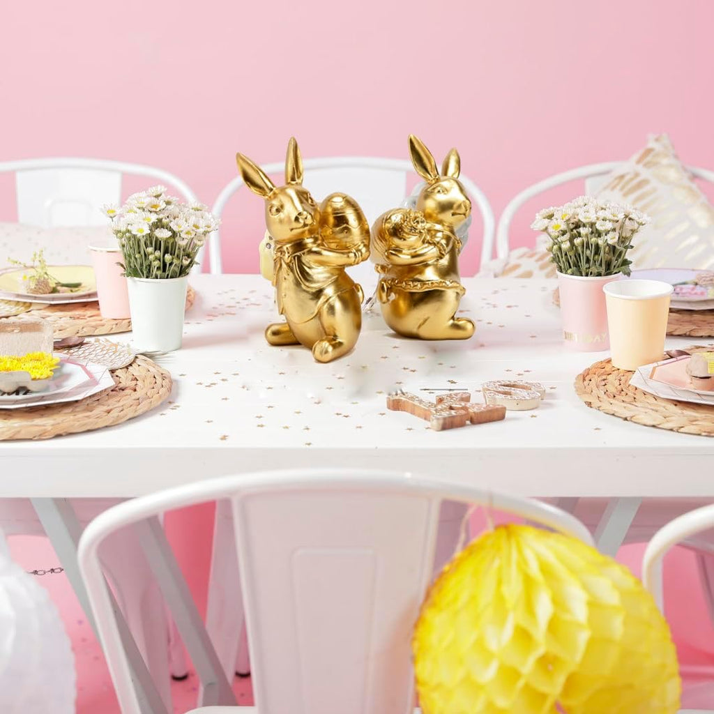 Steviieden Bunny Decor Set of 2 - Cute Gold Rabbit Figurines for Spring Easter Home Decorations