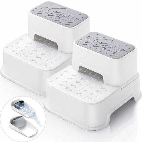 2-Step Stool for Kids - Toddler Anti-Slip Step Stool for Bathroom Sink/Toilet Potty Training/Kitchen Counter, 10" Height, 220 lbs Capacity, Durable & Stable (2Packs White)