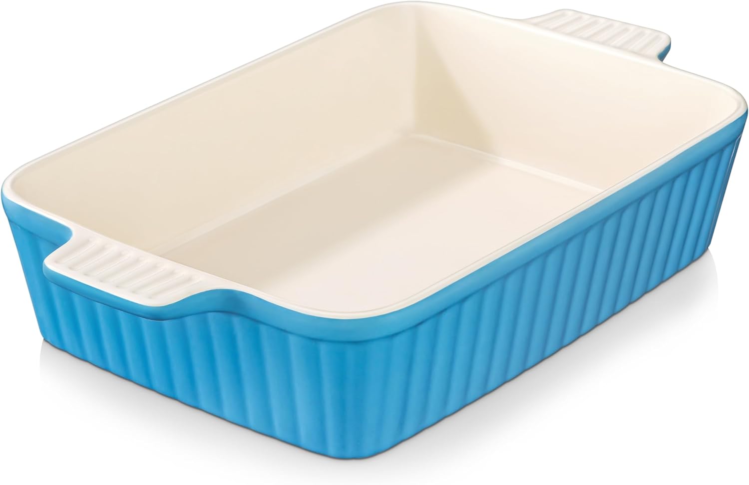 MALACASA 4.4 QT Baking Dish - Large 9x13 Ceramic Casserole Pan with Handles - Microwave Safe, Blue