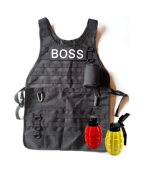 Caliber Gourmet Tactical Molle Utility Apron - Adjustable BBQ Apron with Ketchup Dispensers Set, Bottle Opener, Pockets, Reusable Carabiner, Great for Gardening, Garage, & Outdoor Activities