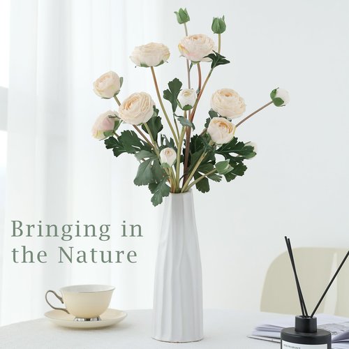 LILUYTO 6Pcs Realistic Silk White Ranunculus Artificial Flowers Long Stems, 23.6" Tall Fake Flowers Faux Flowers Suit for Year-Round Home Decoration, Wedding, Bridal Bouquets, Office