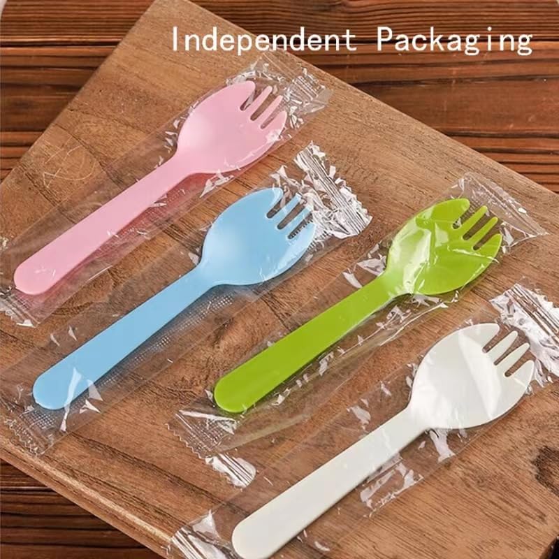 100PCS Disposable Pink Sporks - Individually Wrapped Plastic Utensils