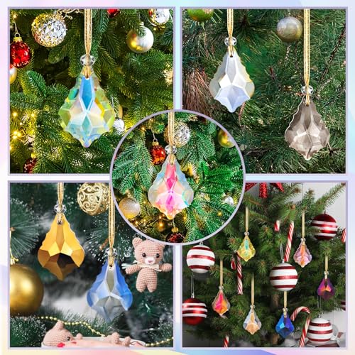 Crystal Glass Christmas Ornaments - Diamond Variation - 24 Pack Multicolor Prism