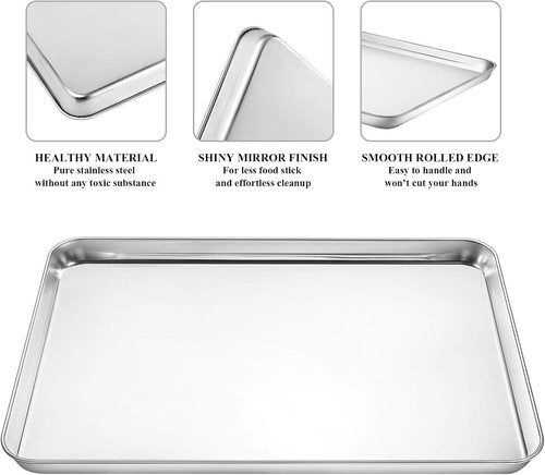 Deedro Baking Sheet Set - Stainless Steel Cookie Half Sheets with Cooling Racks | Heavy Duty, 17.3 x 12.3 Inch