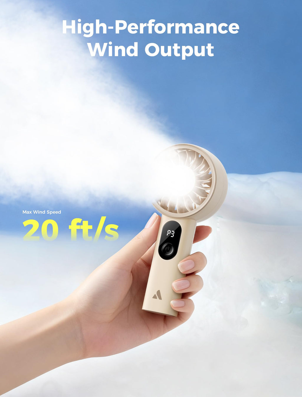 Aecooly Mighty Portable Fan, Powerful Handheld Fan, USB Rechargeable [10H Max Cooling Time], Mini Personal Battery Powered, Pocket for Travel, Summer, Gifts for Women, Girls -Beige