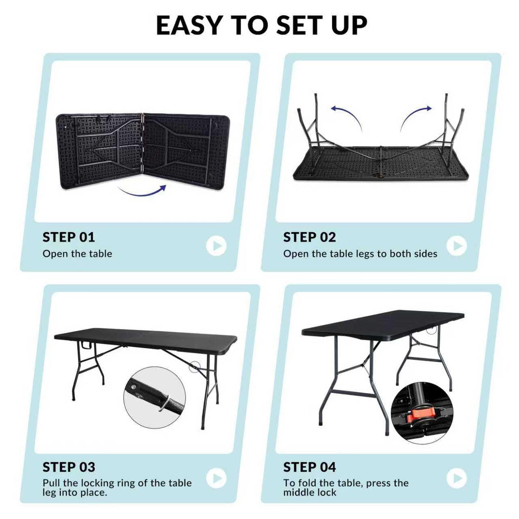 Vampire Killer Folding Table 6ft Foldable Table with Built in Handle & Steel Legs / 6FT Heavy Duty Folding Portable,Perfect for Party, Dining Indoor/Outdoor Events, Tailgating & Backyard BBQ, Black