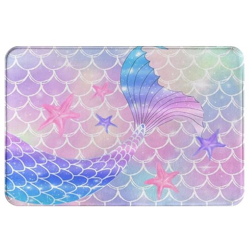 Pink Mermaid Bathroom Rug Decor for Girls,Cute Funny Ocean Mermaid Scales Tail Bath Mats for Kids Princess, Non Slip Soft Flannel Entryway Door Mat for Living Room Bedroom Kitchen Home 16x24 - Small