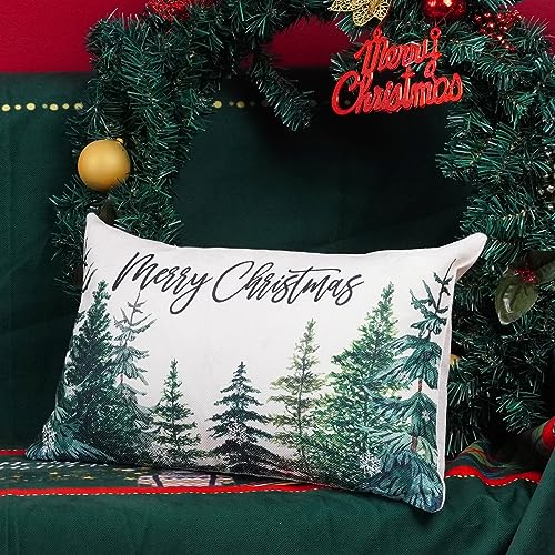 ONWAY Christmas Tree Throw Pillow Covers, 12x20 Lumbar Cushion Cases, Set of 2