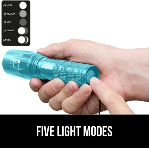 GORILLA GRIP LED Tactical Flashlight - 750 FT High Lumens, 5 Adjustable Modes, Water Resistant, Mini Size, Turquoise