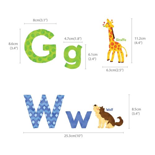 DECOWALL DS8-1608 Watercolour Animal Alphabet ABC Kids Wall Stickers Decals Peel and Stick Removable for Nursery Bedroom Living Room Art murals Decorations