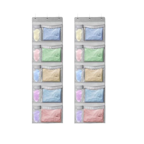 RUIPBOTE 2 Pack Weekly Kids Clothes Organizer – Day of the Week Hanging Closet Storage for School Outfits, Kids’ Wardrobe Organizer with Labels for Monday to Friday (2)
