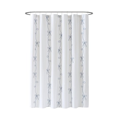 Peri Home 100% Cotton Fabric Shower Curtain for Bathroom, 72 x 72 inches, Blue Sasha Bows