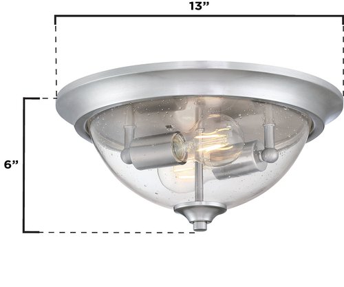Westinghouse 6115900 Basset Contemporary Two-Light, 13 Inch Indoor Flush Mount Ceiling Light Fixture, Brushed Nickel Finish, Clear Seeded Glass