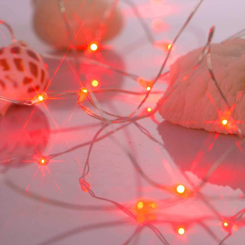 Ariceleo LED Fairy Lights - Battery Operated Copper Wire String Lights | 5m/16ft Red for Bedroom & Parties
