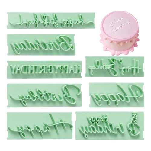 KALAIEN 8Pcs Happy Birthday Fondant Stamp,Custom Cookie Stamp, Happy Birthday Letters Embosser for Cake,DIY Cake Decorating Printing