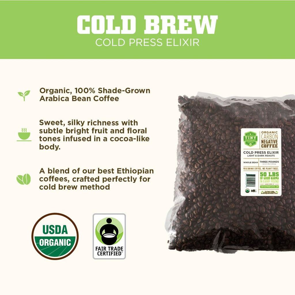 Tiny Footprint Coffee - Organic Cold Press Elixir Cold Brew | Blend of Light & Dark Roasts, Whole Bean Coffee | Fair Trade, Shade Grown & Carbon Negative | 3 Pounds