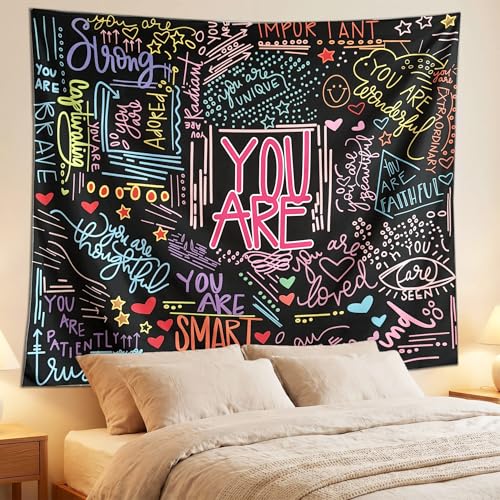 KJHL Colorful Motivational Quotes Tapestry Wall Hanging for Bedroom, 48x36 Inches