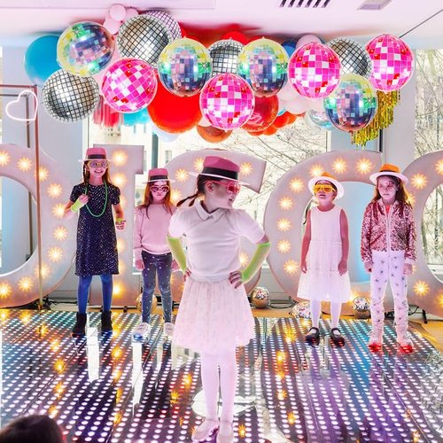 12PCS 22" Disco Balloons 4D Round Pink Silver Balloon for Bachelorette Birthday Parties 70s 80s 90s Theme Disco Ball Party Decorations.(4D)