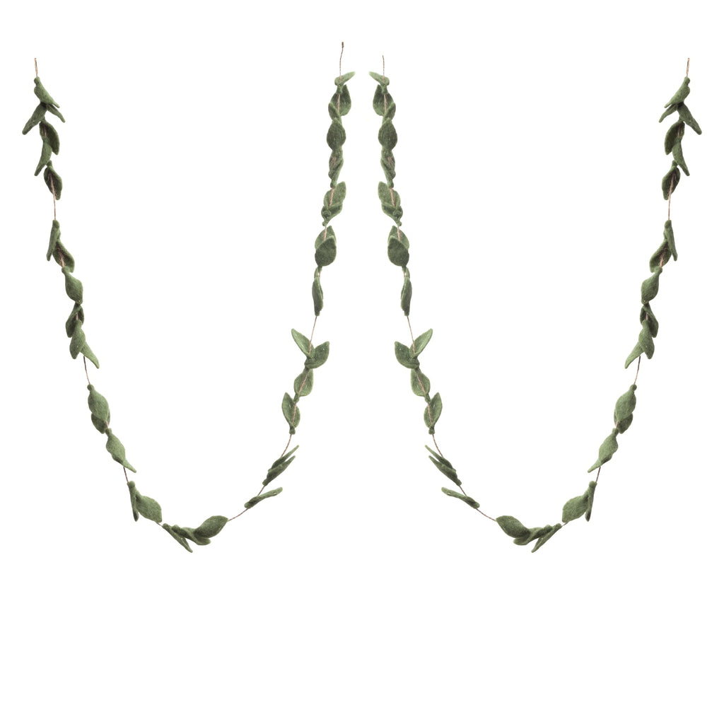 Glaciart One Felt Leaves Garland (2Pcs) - Faux Greenery for Living Room, Bedroom - Natural New Zealand Wool, Hand Felted in Nepal - Suitable for Christmas, Thanksgiving, Wedding Decorations - 6ft.