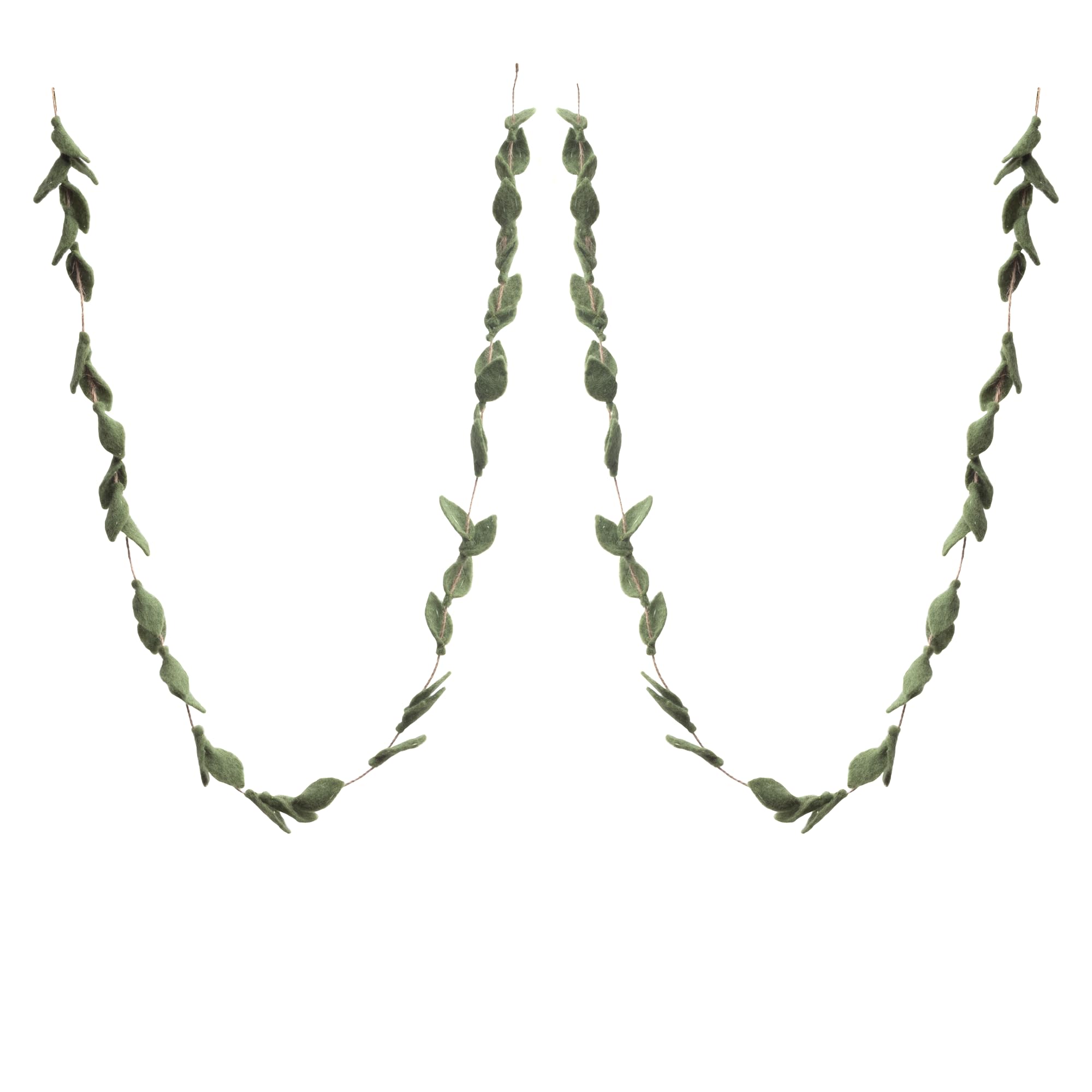 Glaciart One Felt Leaves Garland (2Pcs) - Faux Greenery for Living Room, Bedroom - Natural New Zealand Wool, Hand Felted in Nepal - Suitable for Christmas, Thanksgiving, Wedding Decorations - 6ft.
