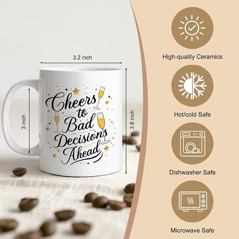 Cheers To Bad Decisions Ahead 11oz Double-Sided Ceramic Mug - White42