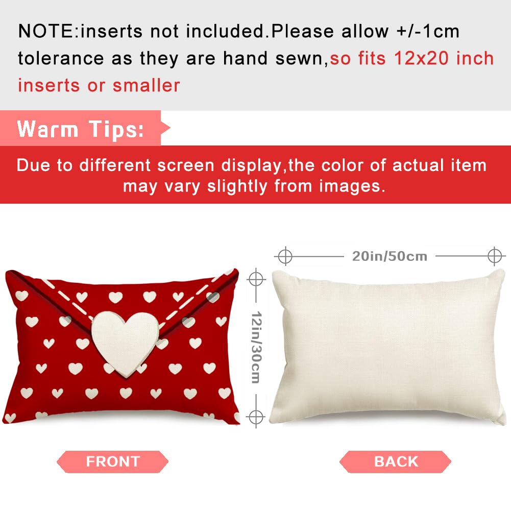 RABUSOFA Valentines Pillow Covers 12x20 inch Valentines Day Decoration Red Love Heart Anniversary Wedding Lumbar Throw Pillowcase for Couch Home Decor Red