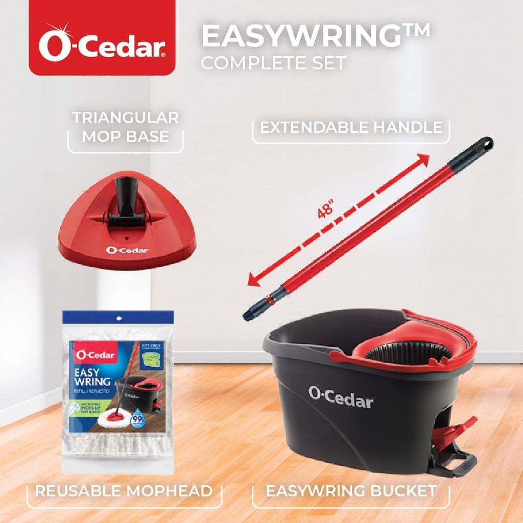 O-Cedar EasyWring Microfiber Spin Mop - Efficient Floor Cleaning System | Red & Gray Standard Size