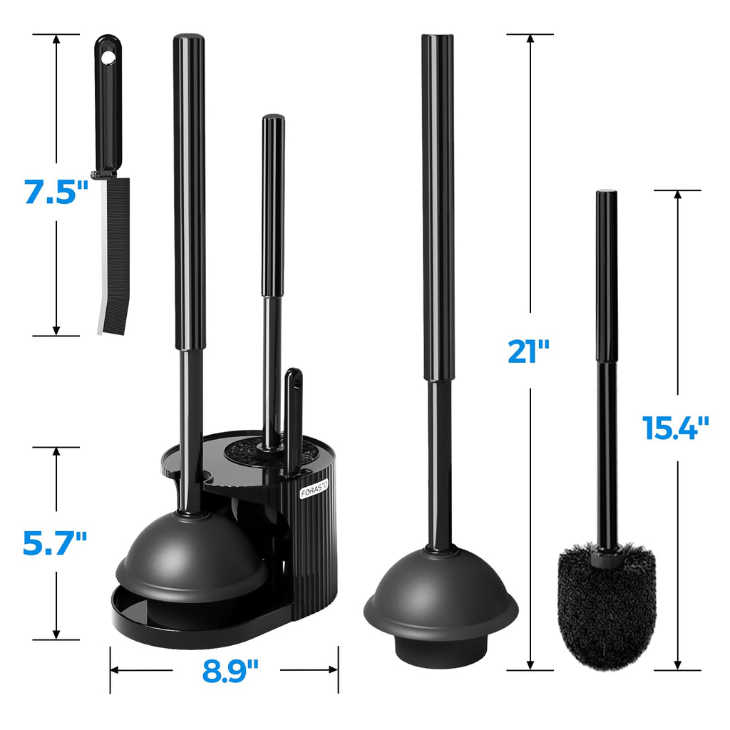 FORASTO 3 in 1 Toilet Brush and Plunger Set,Toilet Bowl Brush Plunger Set,Toilet Brush Plunger Combo,Cleaning Brush,Cleaning Supplies, Crevice Cleaning Brush, Bathroom Cleaning Tools