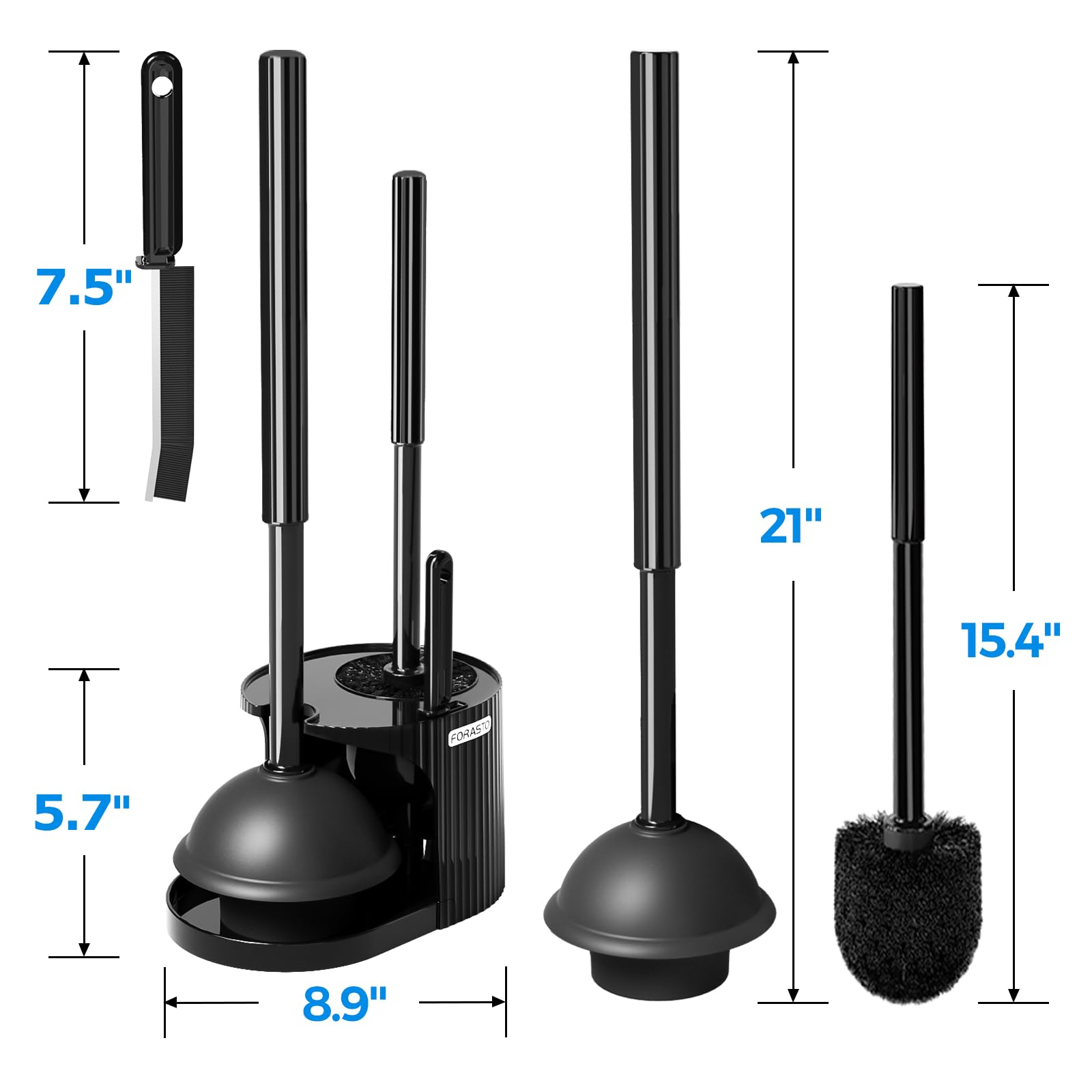 FORASTO 3 in 1 Toilet Brush and Plunger Set,Toilet Bowl Brush Plunger Set,Toilet Brush Plunger Combo,Cleaning Brush,Cleaning Supplies, Crevice Cleaning Brush, Bathroom Cleaning Tools