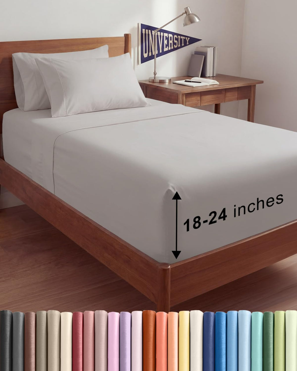 Skiennix Extra Deep Twin XL Sheet Set | 4-Piece Breathable Cooling Bedding - Soft, Wrinkle-Free Light Grey
