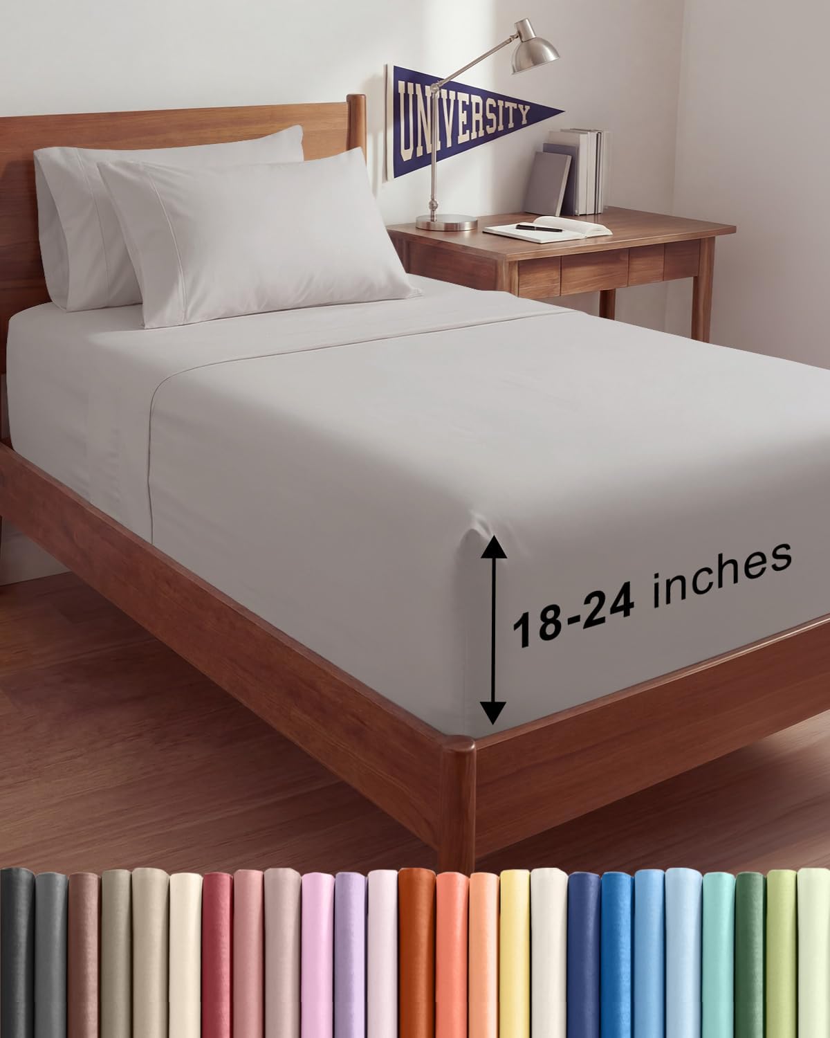Skiennix Extra Deep Twin XL Sheet Set | 4-Piece Breathable Cooling Bedding - Soft, Wrinkle-Free Light Grey