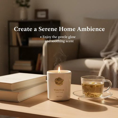Scented Luxury Candles -Whitemusk-Aromatherapy Jar Candles for Relaxation & Sleep -7 oz- 45 Hours Clean Burn-Hand-Cast -100% Natural Soy Wax-Ideal Gifts