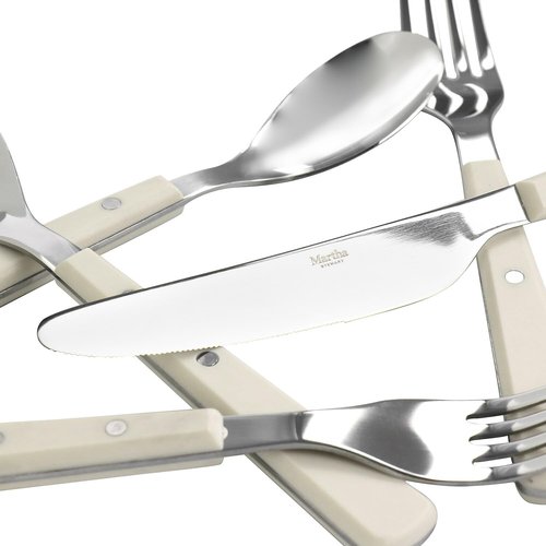 Martha Stewart Watercliffe 16 pc Flatware Silverware Set - Stainless Steel Utensils - Forks, Spoons, Knives - Service for 4 - Linen